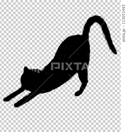 Stretching cat silhouette crayon touch 113051493