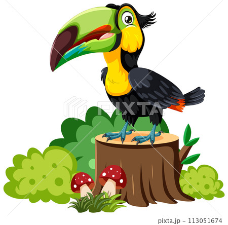 Colorful Toucan on a Forest Stump 113051674