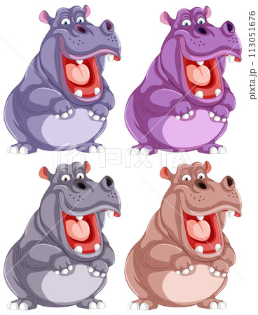 Colorful Cartoon Hippopotamus Quartet Colorful Cartoon Hippopotamus Quartet 113051676