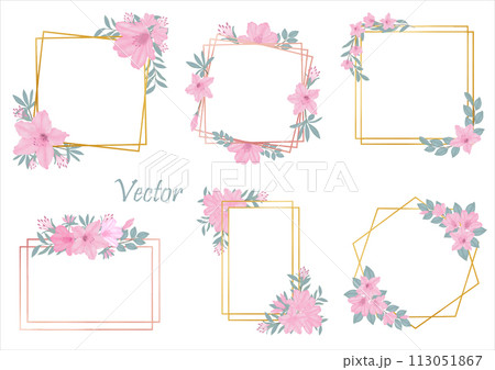 Hand-Drawn Pink Azalea Blooms - Spring Flower Illustration 113051867