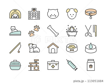 ペット関連のアイコンセット　カラー 113051884