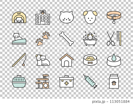 ペット関連のアイコンセット　カラー 113051884