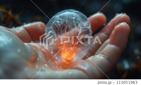 手の中の不思議な生物の卵　AI生成画像 113051963
