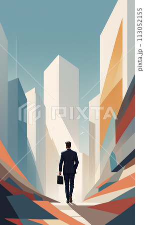 歩くビジネスマンと都市の抽象イメージ 113052155