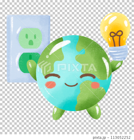 Handdrawn Crayon Illustration of Earth day Clipart, Earth green globe eco friendly environment awareness earth turning the light off with a lightbulb 113052252