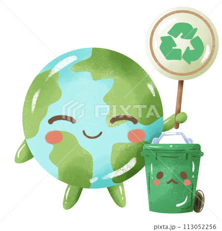 Handdrawn Crayon Illustration of Earth day Clipart, Earth green globe eco friendly environment awareness Earth holding a sign to reuse reduce recycle next to a green trash can Handdrawn Crayon Illustration of Earth day Clipart, Earth green globe eco friendly environment awareness Earth holding a sign to reuse reduce recycle next to a green trash can 113052256