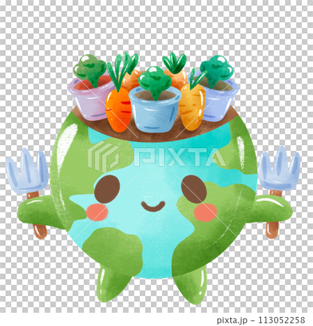 Handdrawn Crayon Illustration of Earth day Clipart, Earth green globe eco friendly environment awareness Earth with vegetables garden on its head Handdrawn Crayon Illustration of Earth day Clipart, Earth green globe eco friendly environment awareness Earth with vegetables garden on its head 113052258