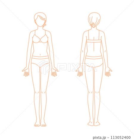 裸の若い女性・下着あり(全身・正面・後ろ姿・顔なし) 裸の若い女性・下着あり(全身・正面・後ろ姿・顔なし) 113052400
