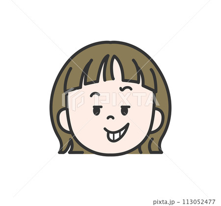 顔アイコン にやりとする女の子 顔アイコン にやりとする女の子 113052477