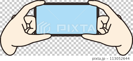 Illustration of a smartphone held in landscape mode 113052644