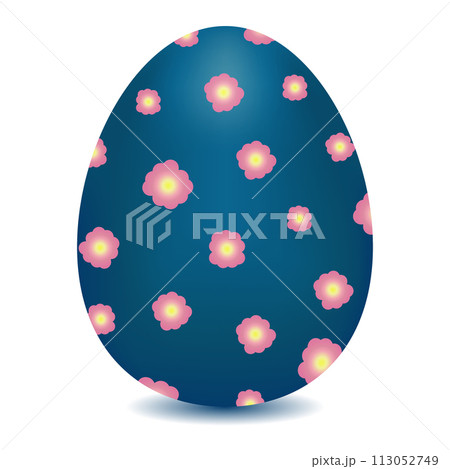 Blue Easter egg. Egg colored in pink flowers. Colorful Easter egg. Vector color drawing Blue Easter egg. Egg colored in pink flowers. Colorful Easter egg. Vector color drawing 113052749