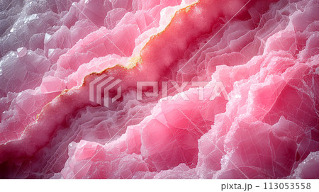 ピンク色の鉱石の断面図の接写　AI生成画像 113053558