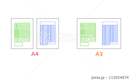 A4サイズの用紙とA3サイズの用紙 113054074