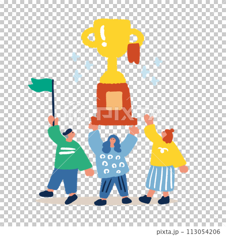 人們舉起獎杯的簡單平面圖 人們舉起獎杯的簡單平面圖 113054206