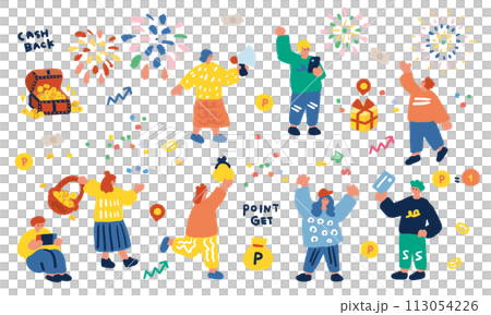 有積分和硬幣的人的手繪插圖 113054226