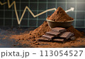 Dark chocolate Dark chocolate and chocolate powder on the stock trading board graph in the backgroundand chocolate powder on the stock trading board graph in the background 113054527