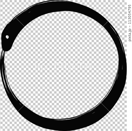 用刷子畫的蛇的插圖。新年賀卡的環形蛇框架。 113054795