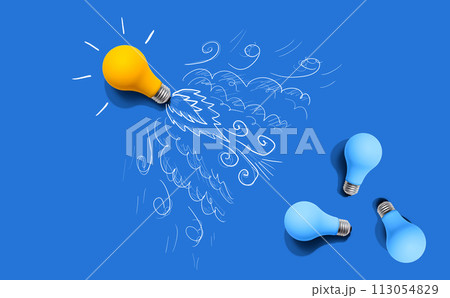 One unique Idea light bulb flying to the sky like a rocket 113054829