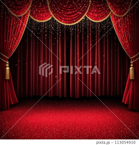 舞台　ステージ　カーテン　緞帳　赤 113054910
