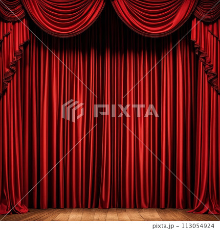 舞台　ステージ　カーテン　緞帳　赤 113054924