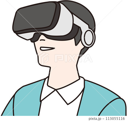 VRゴーグルを装着した笑顔の男性のイラスト 113055116