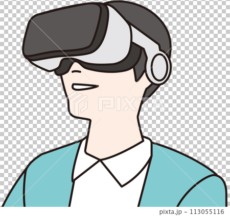 VRゴーグルを装着した笑顔の男性のイラスト 113055116