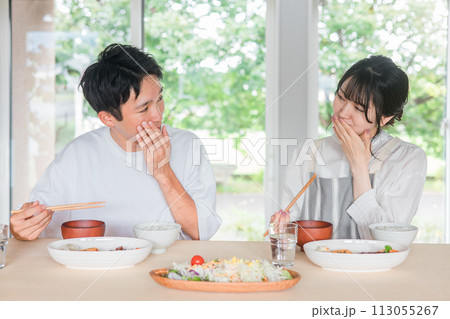 家で食事をする夫婦・カップル(味付け・不満・マズい) 家で食事をする夫婦・カップル(味付け・不満・マズい) 113055267