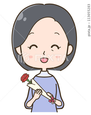 カーネーションを持つ女性のイラスト 113055283