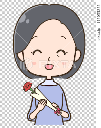 カーネーションを持つ女性のイラスト 113055283