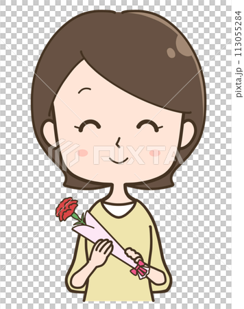 Illustration of a woman holding a carnation 113055284