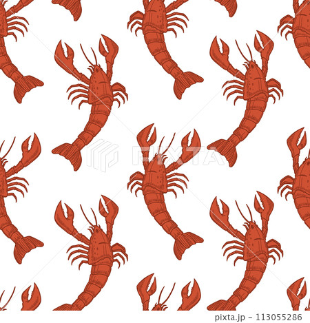 Red Lobster Seamless Pattern vector 113055286