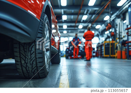 Close-up of red car in service garage...のイラスト素材 [113055657] - PIXTA