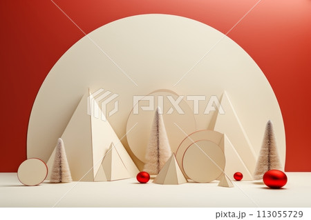 Red and white christmas scene with a red background 113055729