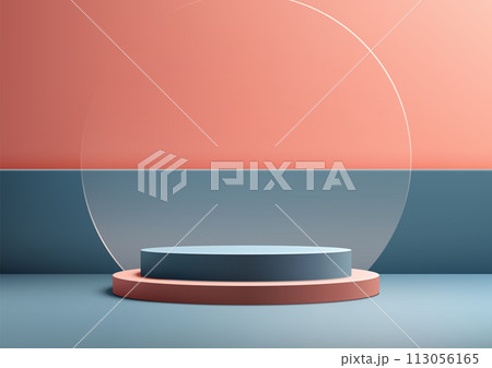 3D blue podium stand with circle glass backdrop minimal wall scene background is perfect for modern interior concept product display mockups 3D blue podium stand with circle glass backdrop minimal wall scene background is perfect for modern interior concept product display mockups 113056165