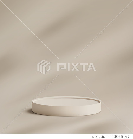 Showcase your products with this minimalist 3D podium. Clean white platform on a beige background with a subtle leaf shadow adds a touch of nature Showcase your products with this minimalist 3D podium. Clean white platform on a beige background with a subtle leaf shadow adds a touch of nature 113056167