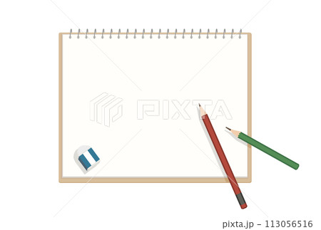 スケッチブックと鉛筆のイラスト スケッチブックと鉛筆のイラスト 113056516