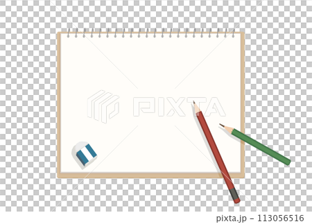 スケッチブックと鉛筆のイラスト スケッチブックと鉛筆のイラスト 113056516