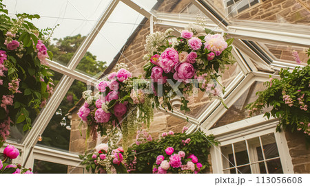 Wedding decoration with peonies, floral decor and event celebration, peony flowers and wedding ceremony in the garden, English country style 113056608