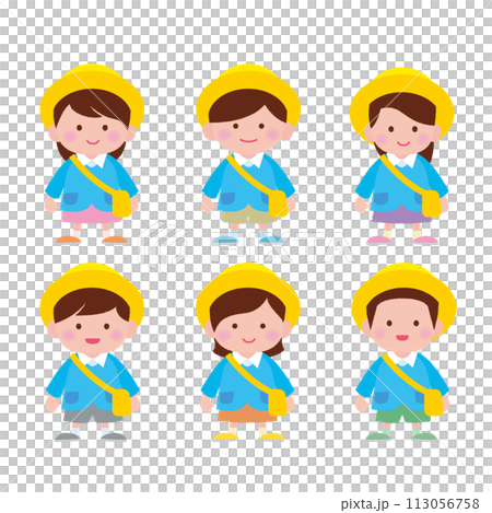 Kindergarten boy and girl wearing smocks 113056758