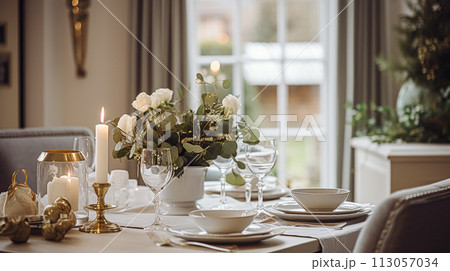 Holiday dinner at home, table decor 113057034