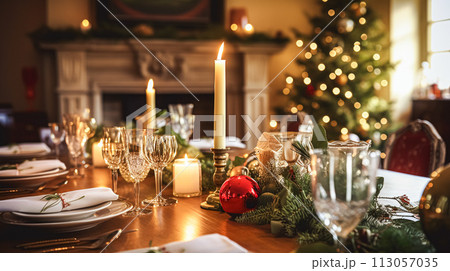 Holiday dinner at home, table decor 113057035