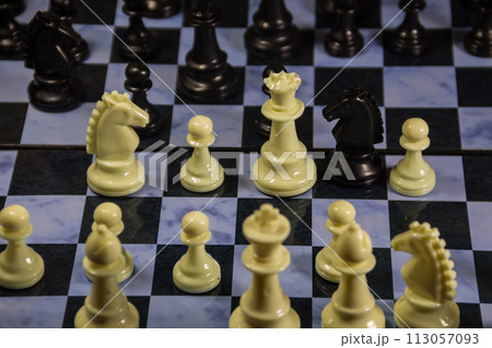 Chess pieces on a chessboard Chess pieces on a chessboard 113057093