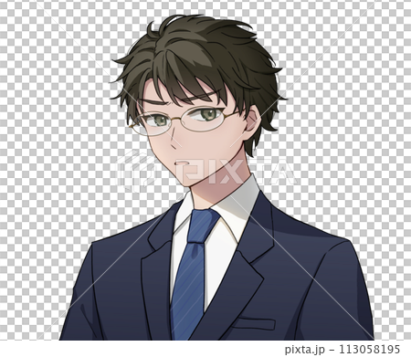 Man wearing a suit, glasses, caution Man wearing a suit, glasses, caution 113058195