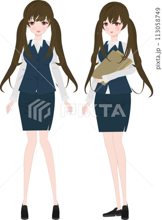 ツインテールのolキャラクター立ち絵イラスト ツインテールのolキャラクター立ち絵イラスト 113058749
