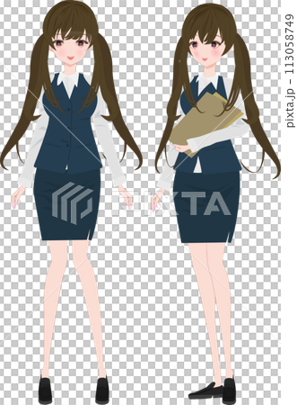 ツインテールのolキャラクター立ち絵イラスト ツインテールのolキャラクター立ち絵イラスト 113058749