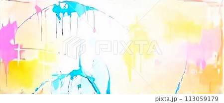 Close up of vibrant painting on white background with electric blue hues 113059179