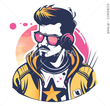 Stylish vector illustration of man in sunglasses 113059233