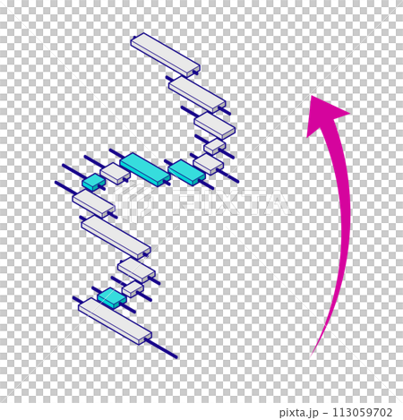 價格上漲的等距圖的插圖。有一條主線。 113059702
