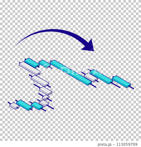 Isometric illustration of a downward trending chart. FX, investment materials, top method, main line available. Isometric illustration of a downward trending chart. FX, investment materials, top method, main line available. 113059709