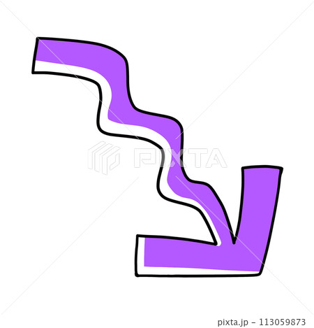 ゆるめシンプル斜め下向き矢印　ベタ塗り 113059873